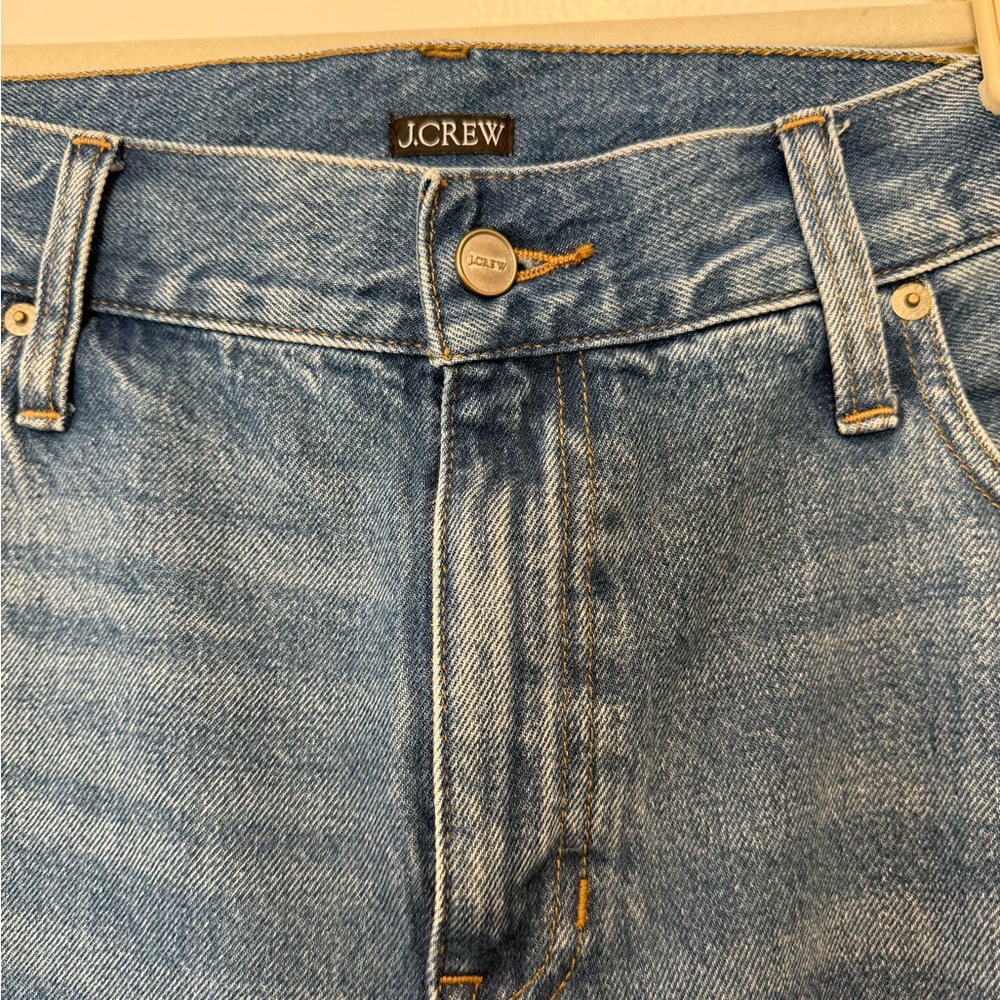 Women’s J.Crew Straight Leg Jeans with Brown Suede Side Stripe - Picture 4 of 6